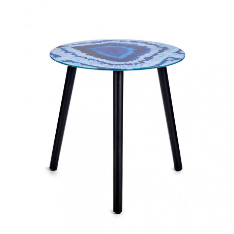 Table en cristal effet marbre Bleu